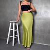 Women Fishtail Skirt High Waist Solid Color Smooth Surface A-Line Maxi Skirt
