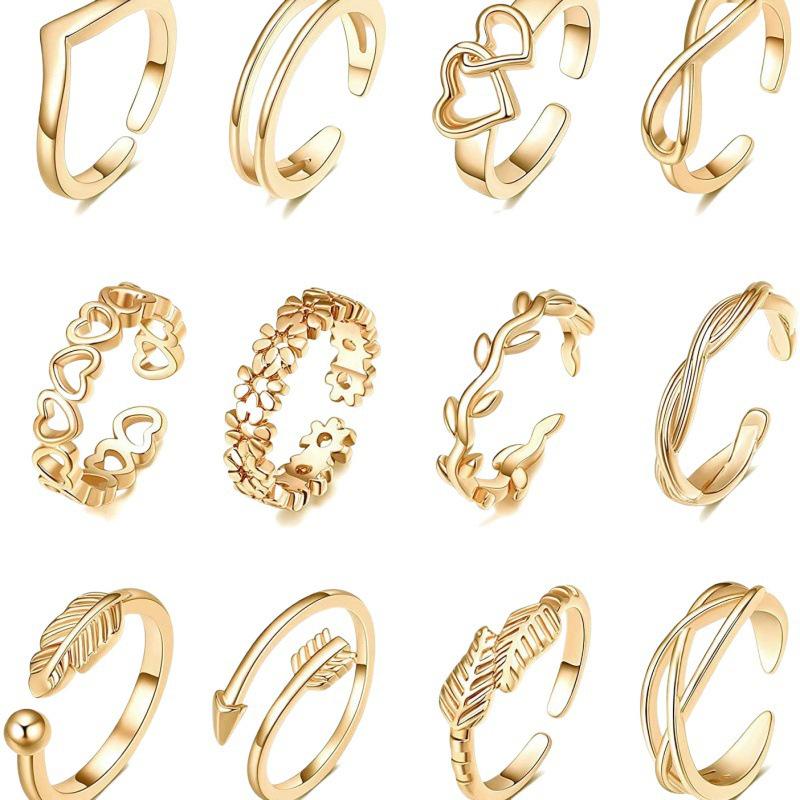 12- Piece Винтажные Регулируемые Пляжные Кольца на Пальцы Ног и Мизинцы с Дизайном в Виде Полого Сердца