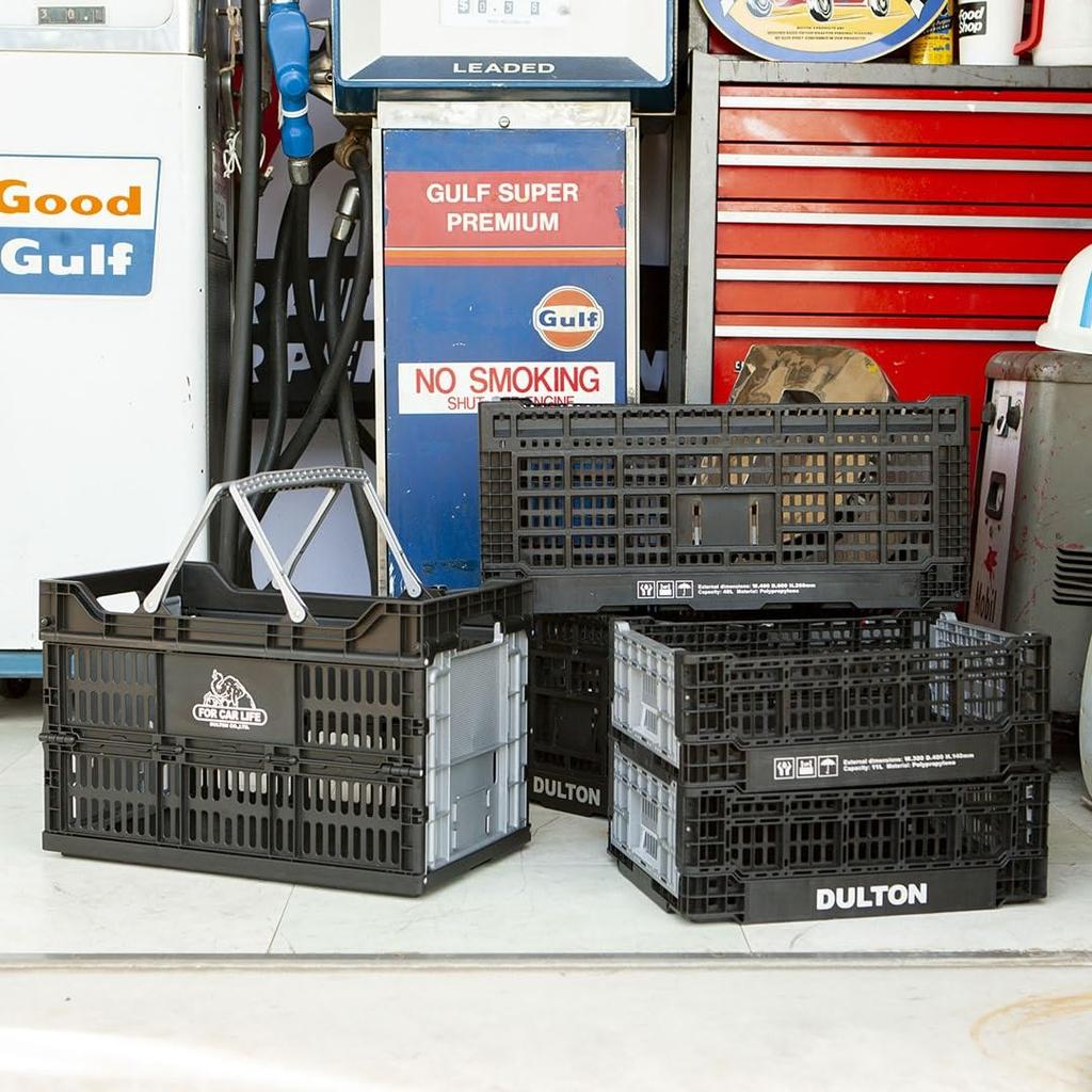 Dulton Folding Shopping Basket 30L CAR Bicolor Foldable Basket Easy To Carry Lightweight Height 31cm Width 48cm Depth 28cm Black/Silver "FOR LIFE"