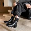 6.5CM British Style Fashion Simple Temperament Thin Boots Autumn New Square Head Thick Heel Rear Zipper Commuting Short Boots