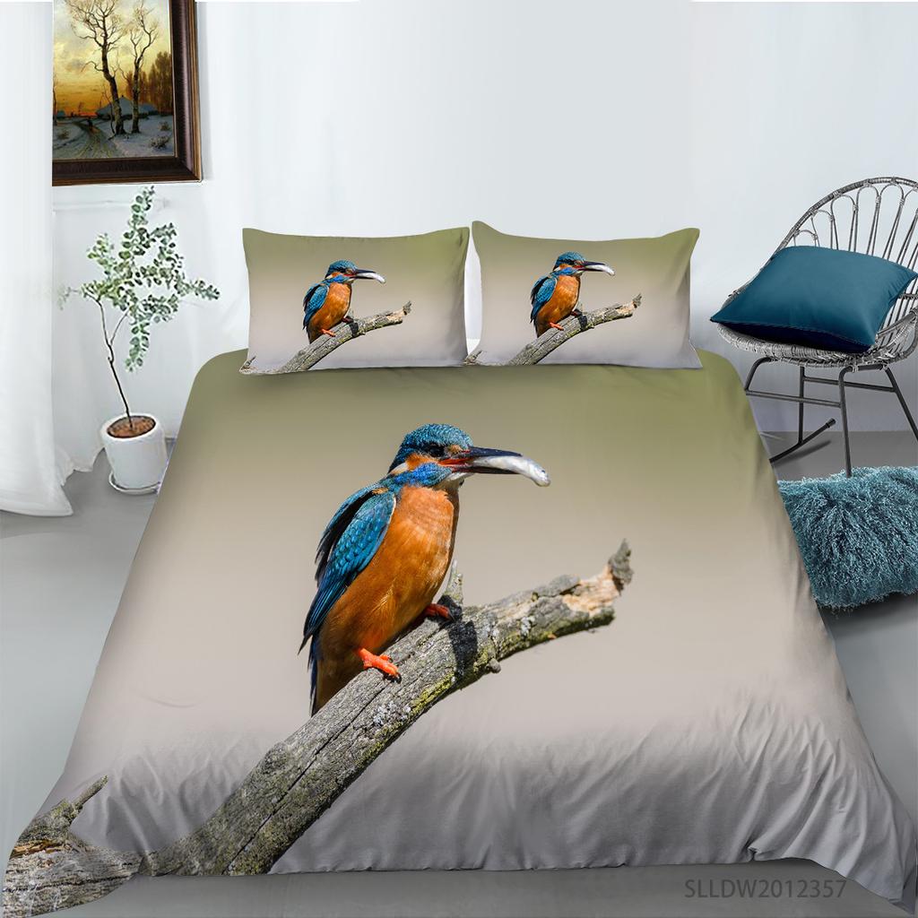 Hummingbird Duvet Cover Set King/Queen Size Small And Cute Tropical Bird Yellow Flower Green Leaves Bedding Set Women