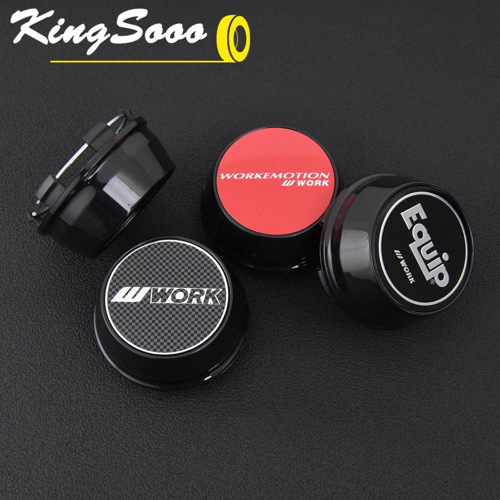 ASV1 4PCS JDM WORK Rim Cap 61mm Clip Sport Wheel Cap MEISTER EQUIP Emblem Sticker Wheel Center Cap Hub Cover Cap Black & Silver