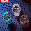 SMAEL Спортивные часы 50 м водонепроницаемые часы с двойным циферблатом и двумя часовыми поясами секундомер-будильник 8086 молодежные модные кварцевые наручные часы