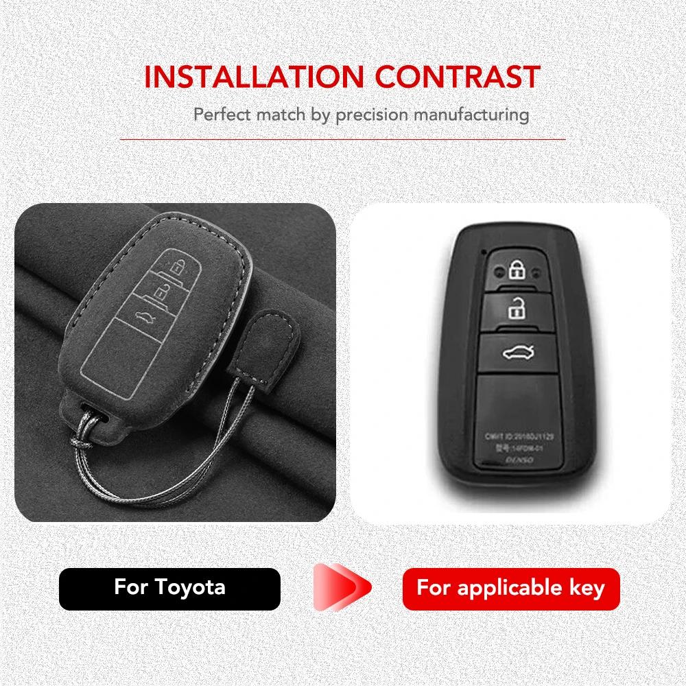 Leather Car Key Case For Toyota Prius Camry Corolla CHR C-HR RAV4 Land Cruiser 2 3 Button Keychain Suede Accessories