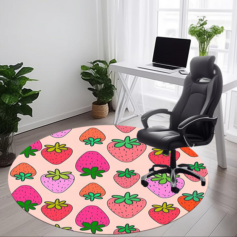 1pc Strawberry Pattern Chair Carpet for Office, Round Non-Slip Durable Large Size Office Carpet, Suitable for Office, Beautiful Decoration