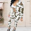 Women Plus Size Golf Printed Long Sleeve Zip Front Jacket And Pants Two Piece Set