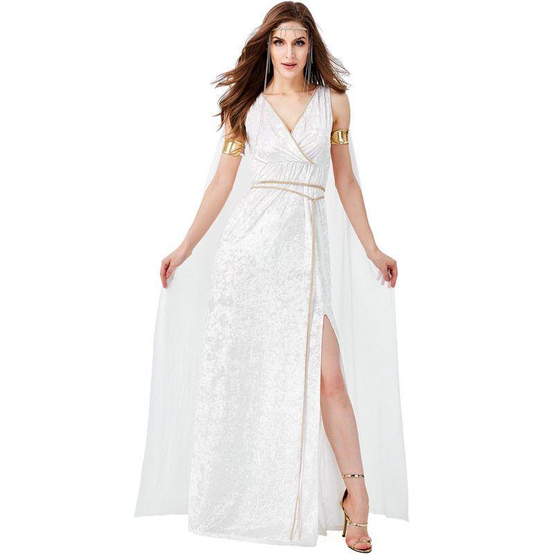 Amazon Statue of Liberty Ancient Greek Mythology Figure High Slit Sexy White Goddess Dress