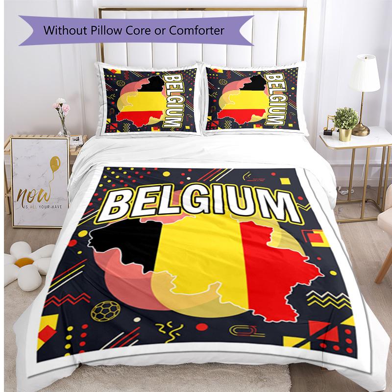Belgium Football Printed Bedding 3 Piece Set Cozy Breathable Bed Cover Set as Housewarming Holiday Gift