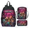 Minecraft Movie Printed 3-Piece Backpack Set Kids Cartoon School Backpack Boys Girls Gifts Blue