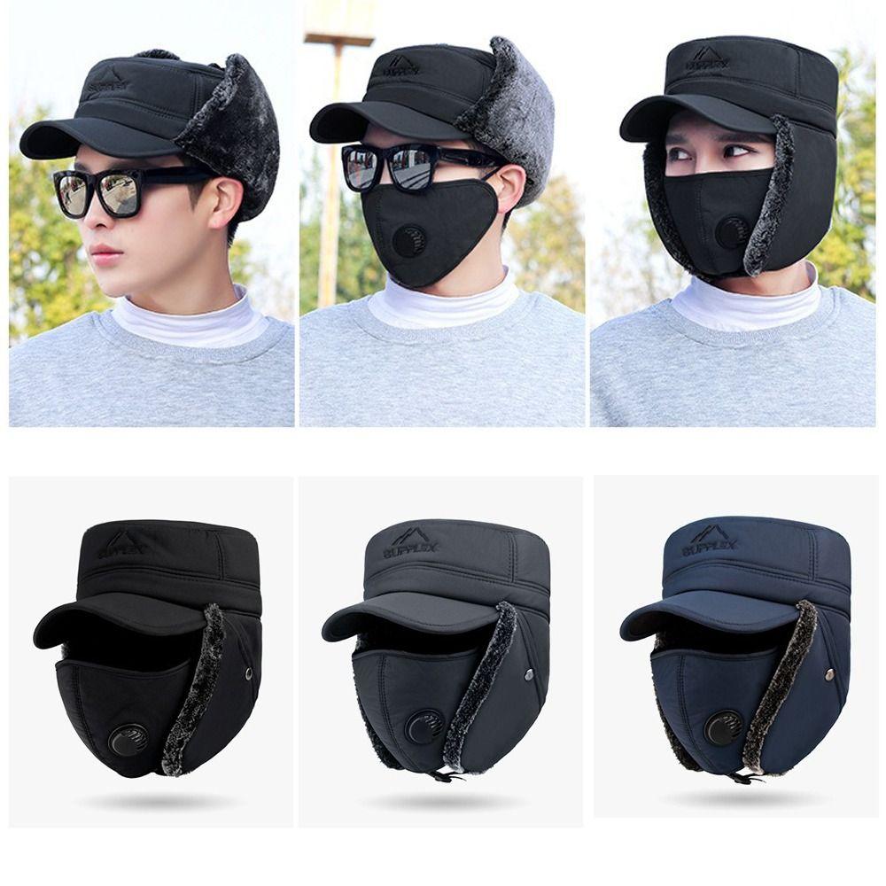 Windproof Winter Men Bomber Hat Cotton Plush Fur Earflap Hat Warm Earflaps Caps