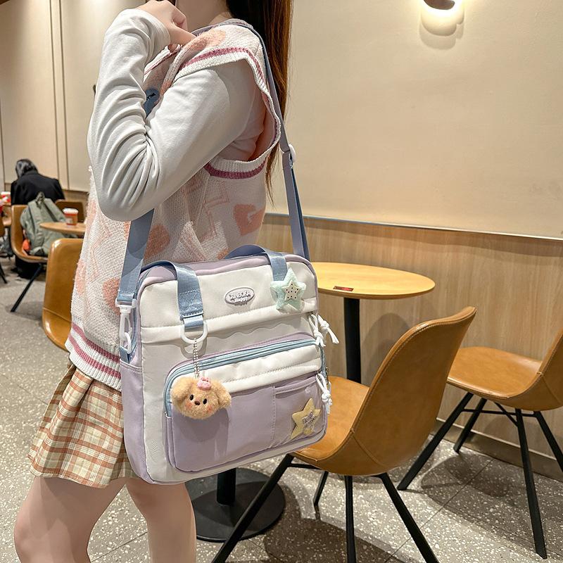 Women's Shoulder Bag Color Block College Style Student Crossbody Bag Class Book Bag