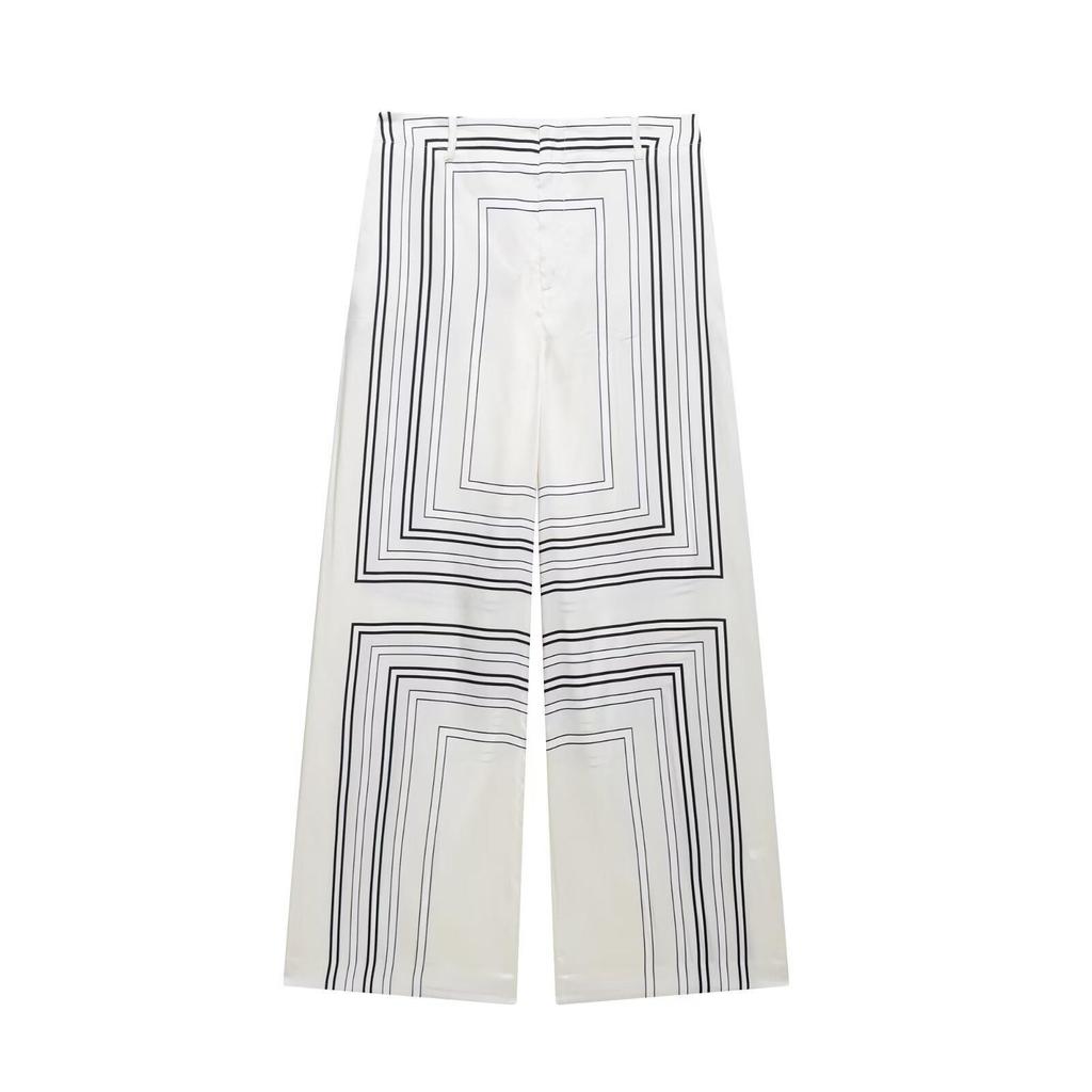 Женский летний костюм-двойка 2025: Универсальная рубашка с принтом и повседневные широкие брюки