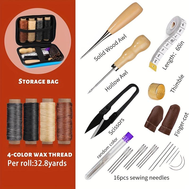 Leather Working Kit Leather Sewing Kit Large-Eye Stitching Needles, Waxed Thread, Leather Upholstery Repair Kit, Leather Working Tools and Supplies