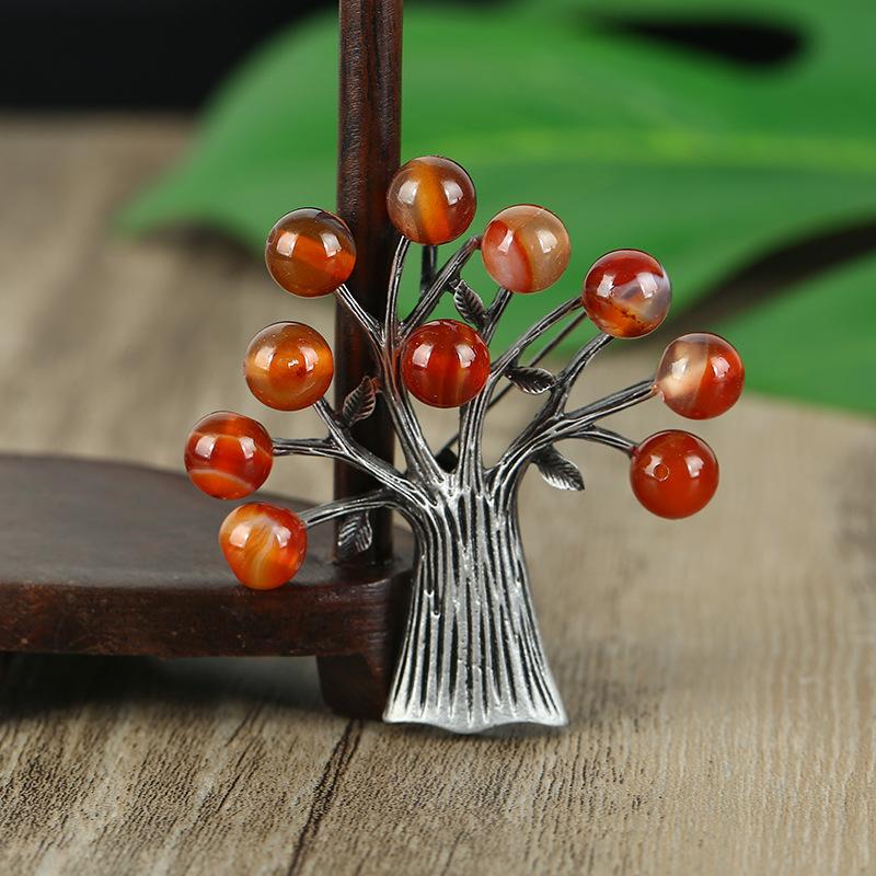 Retro Natural Agate Brooch High-end Classical Temperament Literary and Versatile Plant Pin Coat Cardigan Corsage Accessories