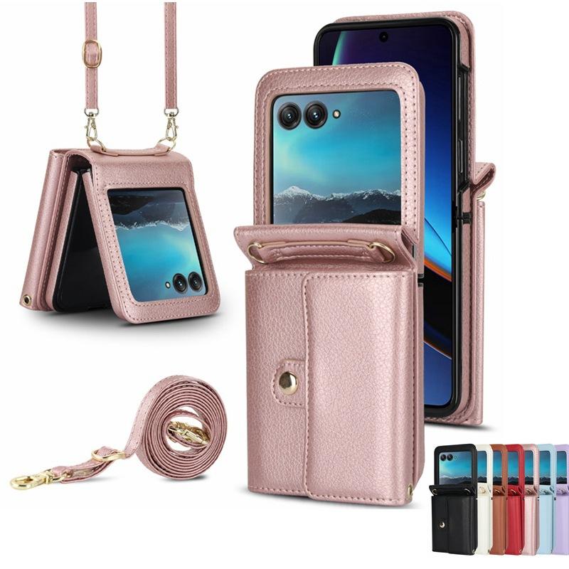 Suitable for moto Razr 70 mobile phone leather case, foldable solid color backpack, Samsung Z Flip8 flip cover with card slot case 6