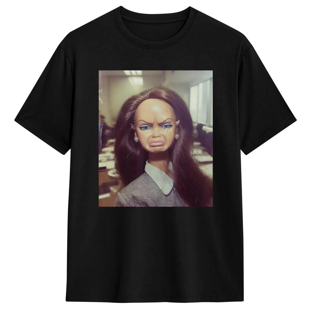 Distressed Doll Face T-Shirt Summer Harajuku T-Shirts Cotton O Neck Plus Size Clothes Short-Sleeved Vintage Tshirt Oversized Retro Y2k Street