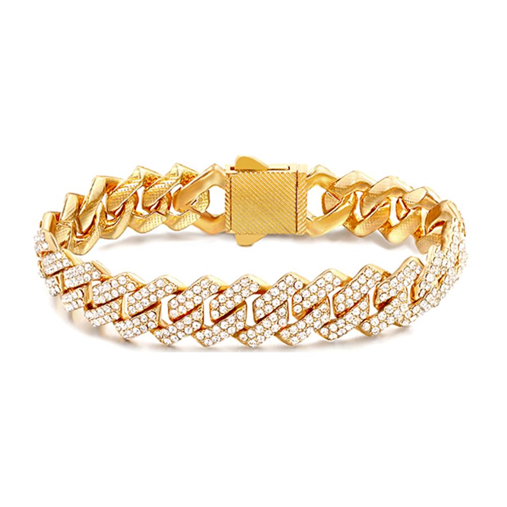 7/8/9inch Prong Miami Cuban Link Chain Bracelets for Women 2 Row Rhinestone Cuban Chain Bracelet Wristband Trendy Jewelry Gifts