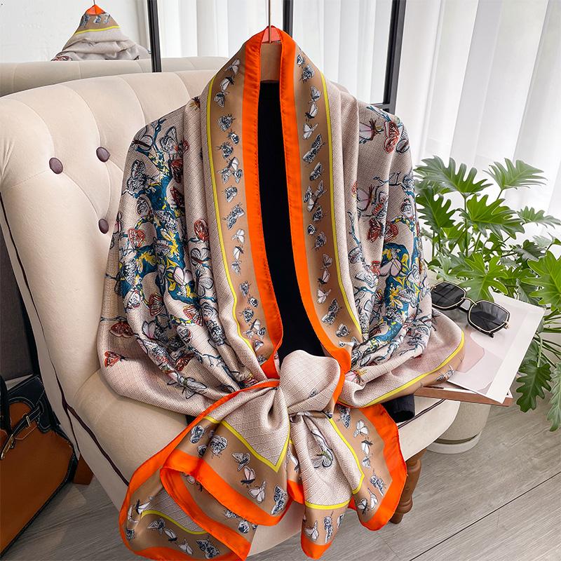 Autumn Scarf Women's Luxury Design Scarf Silk Smooth Scarf Soft Muslim Headband Shawl Beach 90x180cm