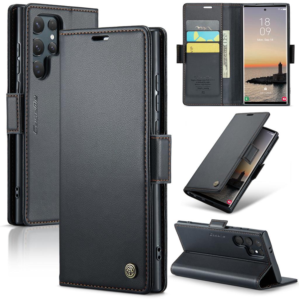 CaseMe Кошелек с RFID-блокировкой для Galaxy S24 Ultra S10 S20 S21 S22 S23 S25 Держатель для карт Магнитная застежка Кожаная книжка-чехол