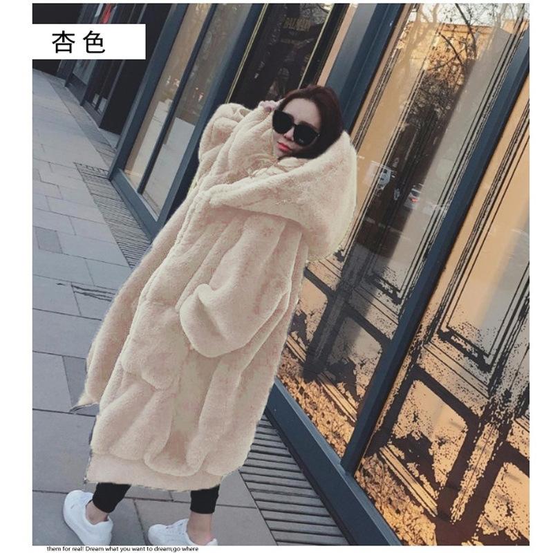 Autumn and winter imitation Rex rabbit hair thickened medium and long hooded fur coat fur coat women's fashion
