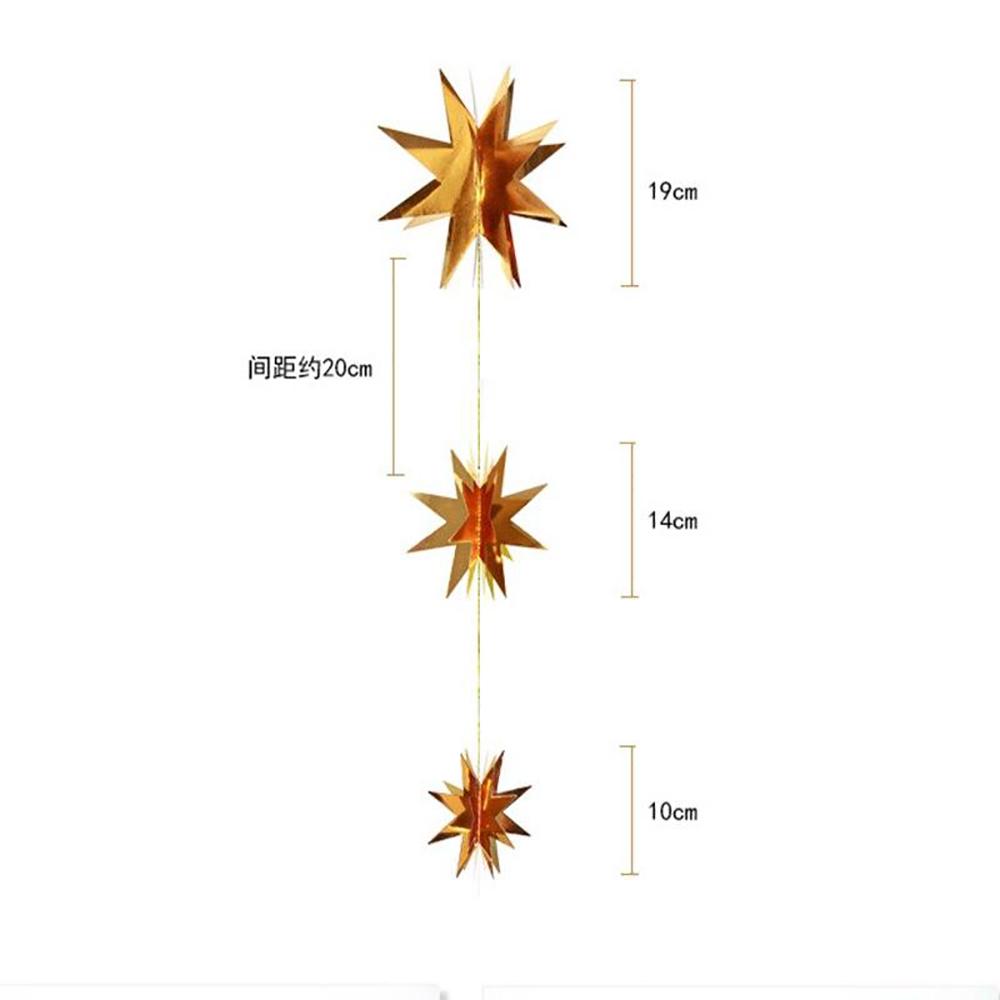 3D восьмиугольная зеркальная звездная строка с 2 м бумажной блестящей стереоскопической гирляндой на Рождество, Новый год, витрина, свадебная вечеринка, подвесной орнамент, декор