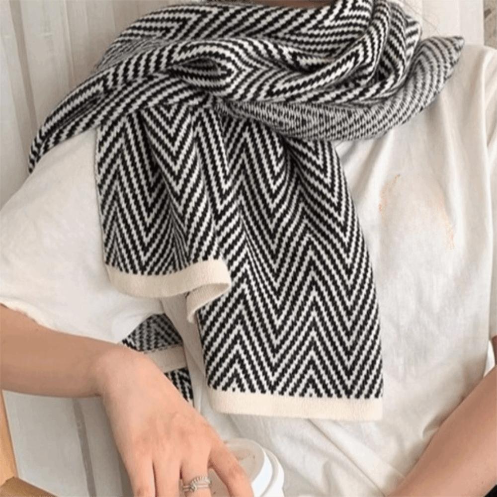 with Button Winter Cashmere Scarves Striped Long Shawl Classic Imitate Cashmere Scarf Girl