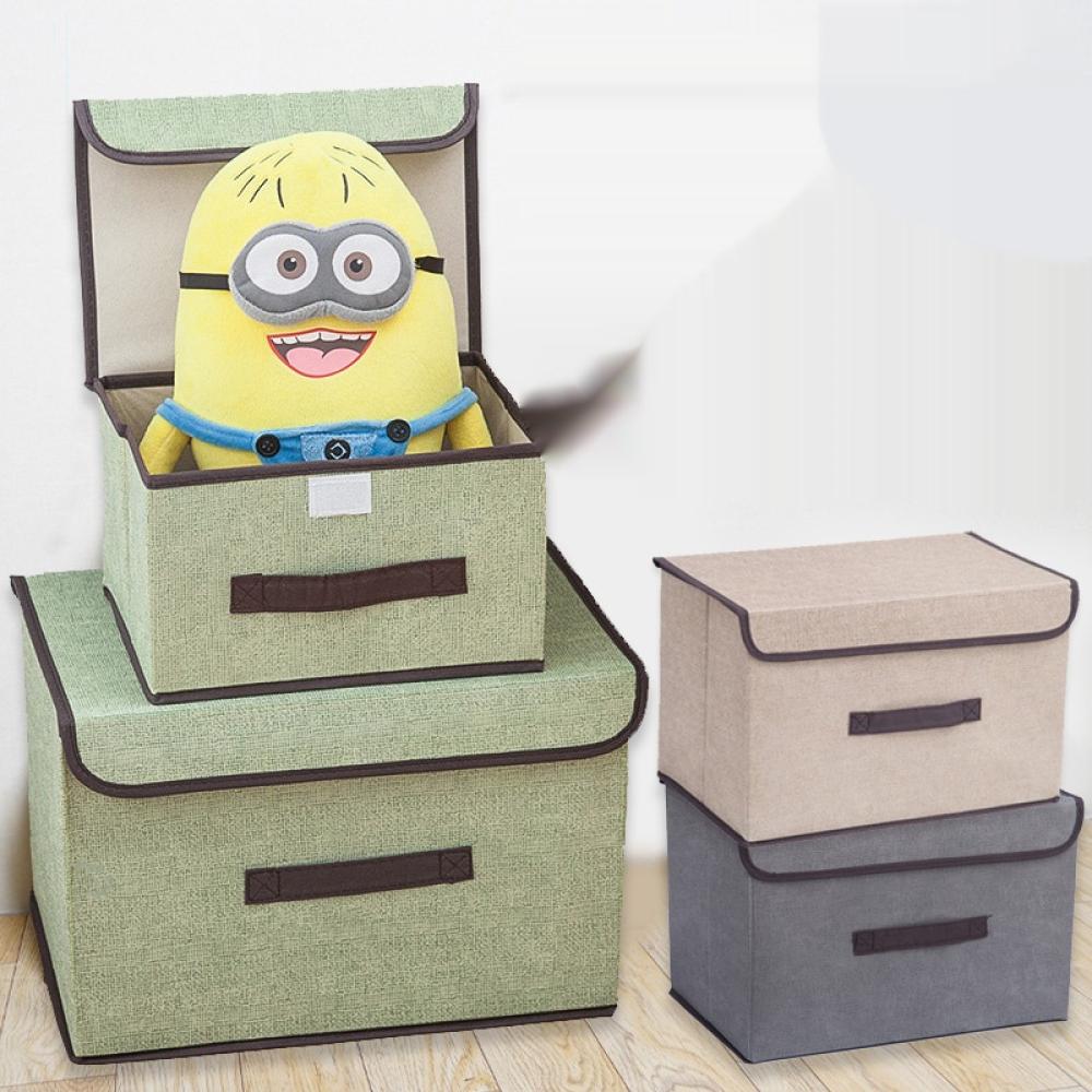 Non Woven Fabric Storage Box Household Fold-able Storage Basket Portable With Lid And Handle For Toys Underwear Cosmetics