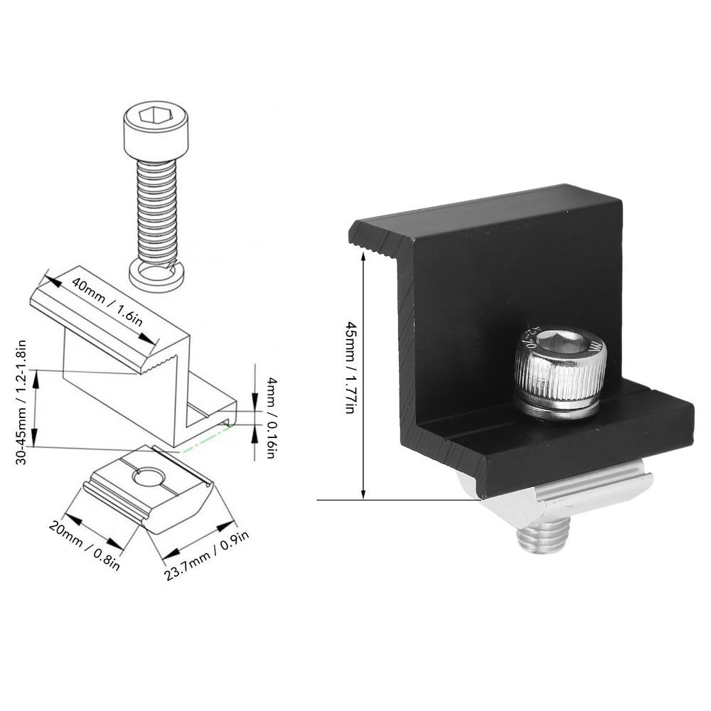 12pcs Durable Solar Panel End Clamp Lightweight Photovoltaic Z Bracket For Off-Grid System
