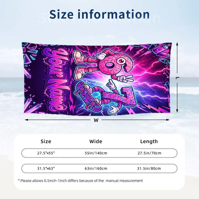 Neon Theme Beach Towel Personalized Custom Name & Text Soft Quick Dry Beach Towel for Swimming Travel
