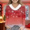 Christmas Day Girls Long Sleeve T Shirts Kids  Girls' V-Neck Tee Christmas Print Long Sleeve Top