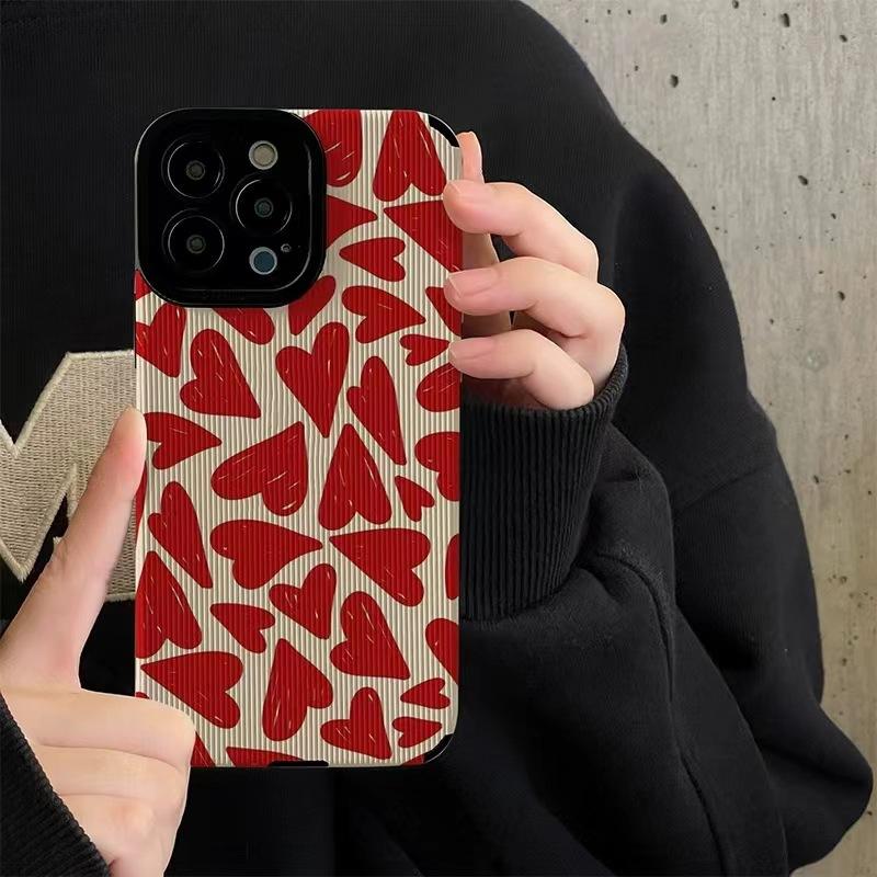 Модный силиконовый чехол с красным сердечком для iPhone 11 12 13 14 15 Pro Max Mini SE X XS XR 8 7 Plus, мягкий кожаный противоударный чехол
