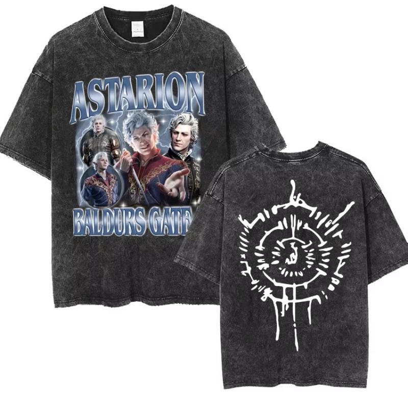 Астарион Девушка Ужин Графическая Футболка Фанат Baldurs Gate 3 Геймер Выстиранные Футболки Женские Мужские Винтажная Готическая Крутая Футболка