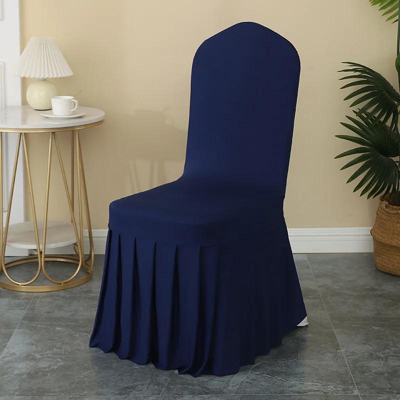 1-6pcs Thick High Elastic Stretch Chair Cover Wedding Spandex Pleated Skirt Chair Slipcovers For Birthday Party Banquet Decor