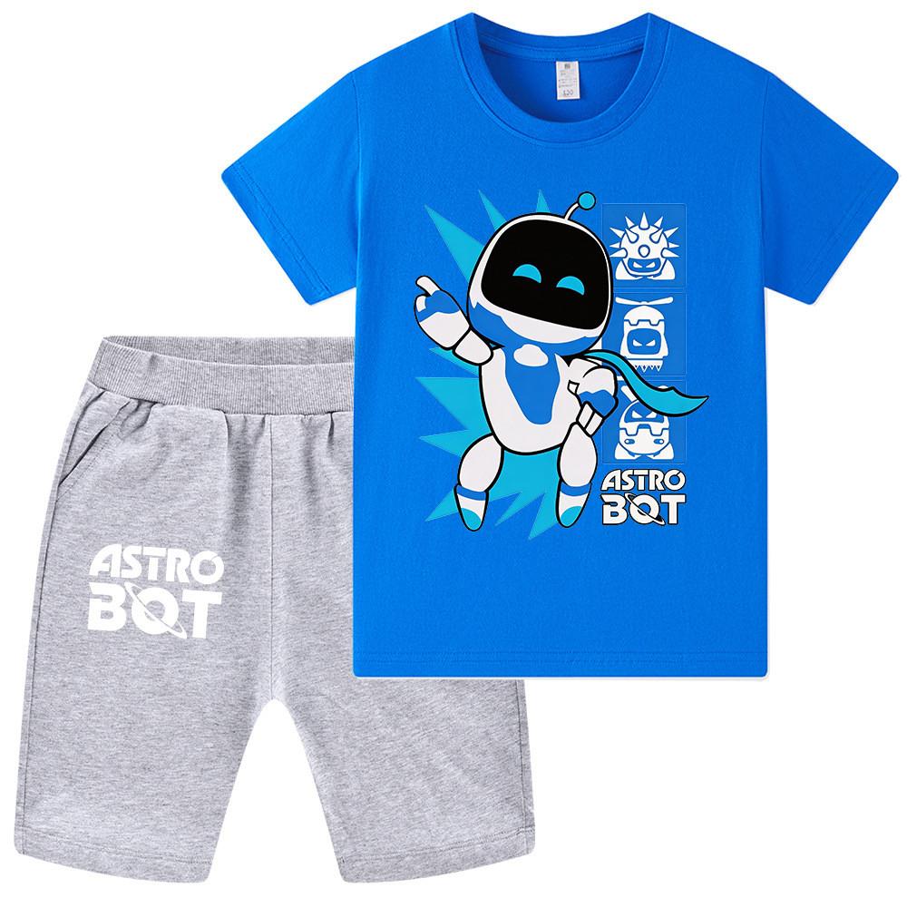 WA1339 2 шт./комплект Детские Мальчики Девочки Футболка с принтом Astro Bot с короткими рукавами Комплекты Шорты Верхний Костюм Штаны
