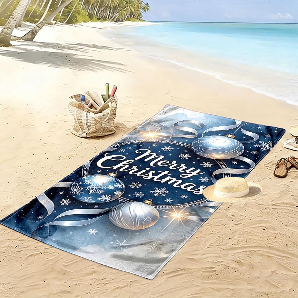 Merry Christmas Blue Ornaments Beach Towel Quick-drying for Travel Outdoor Sports Jogging Beach and Swimming