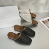 Summer New Women Slip On Mules Shoes Fashion Cane Weave Ladies Sandal Shoes Square Low Heel Outdoor Casual Slipper