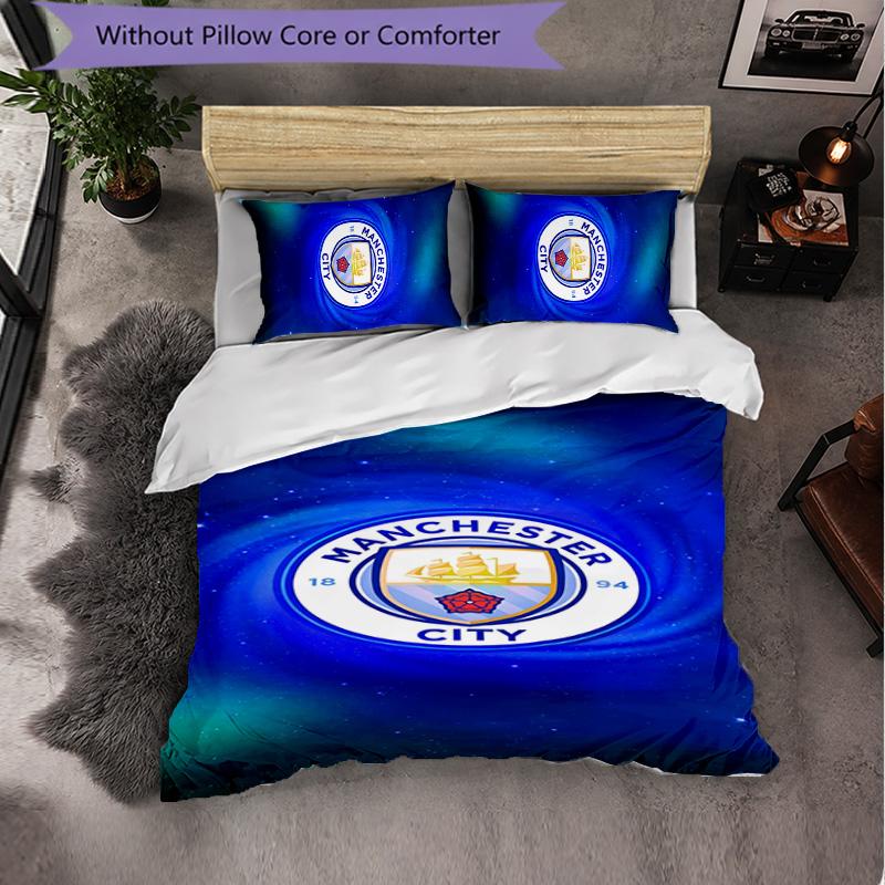 Manchester City 3 Piece Bedding Set Soft Duvet Cover Set with Pillowcases Printed Bedroom Decor Set for Home
