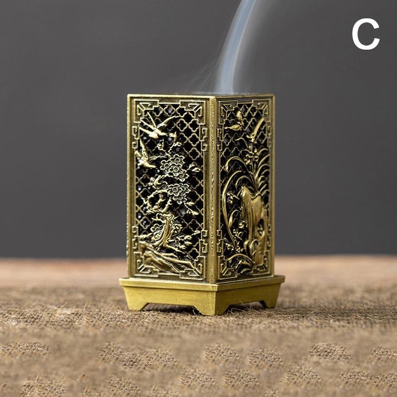 Square Vertical Incense Burner Small Alloy Incense Holder Indoor Aromatherapy Home Ornament Chinese Plum Inense Burners