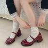 French Casual Red Simple Thick Heel Small Leather Shoes Women's New Spring and Autumn Retro Skirt Mary Jane Shoes