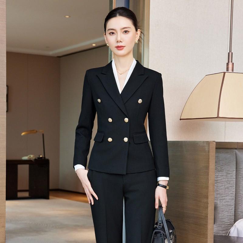Womens Professional Double-Breasted Suit Set Office Receptionist Sales Staff Hotel Front Desk Beauty Salon