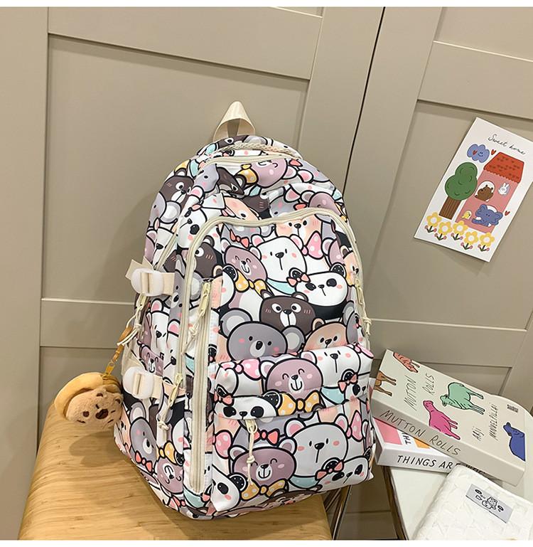 Backpack Capacity Large With Cartoon Cat Dog And Bear Print Designs For Daily