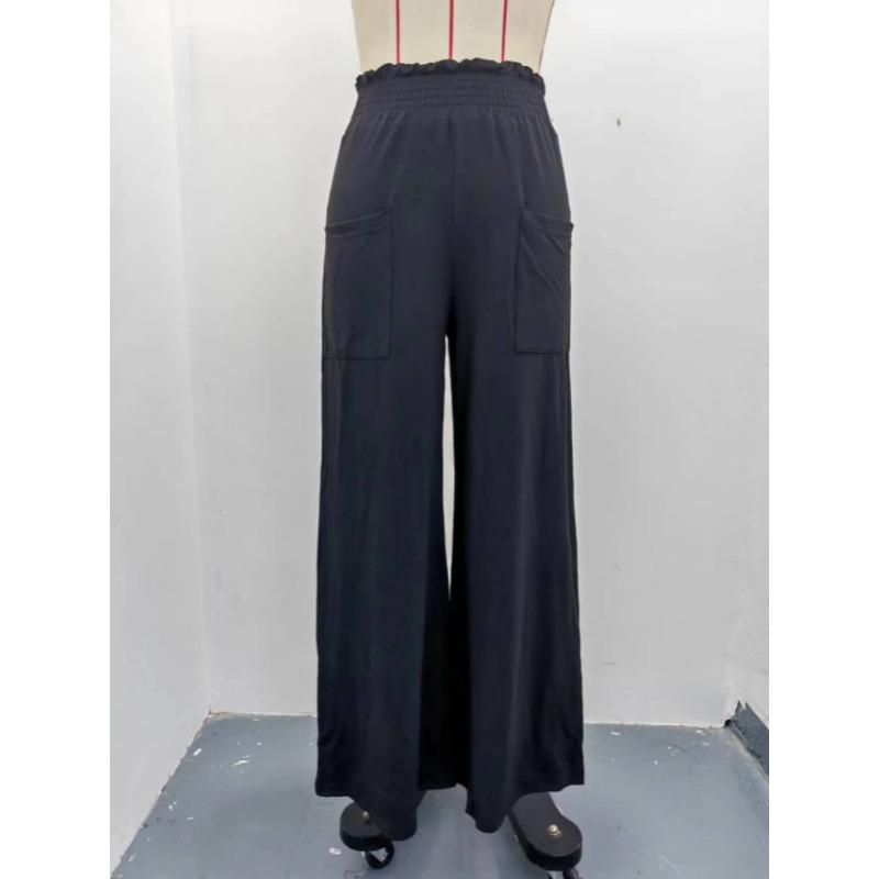 Модные широкие брюки женские с эластичной талией, свободного кроя, с высокой посадкой, повседневные, офисные, простые, с карманами, однотонные, элегантная одежда