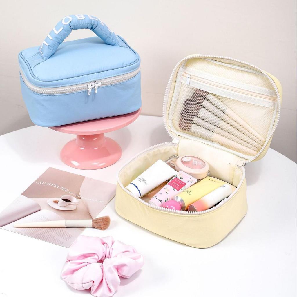 Korean Style Pastel Cotton-Filled Handbag Cosmetic & Travel Wash Bag