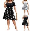 Women's Fashionable And Trendy Round Neck Short Sleeved Waist Print Dress In Plus Size
