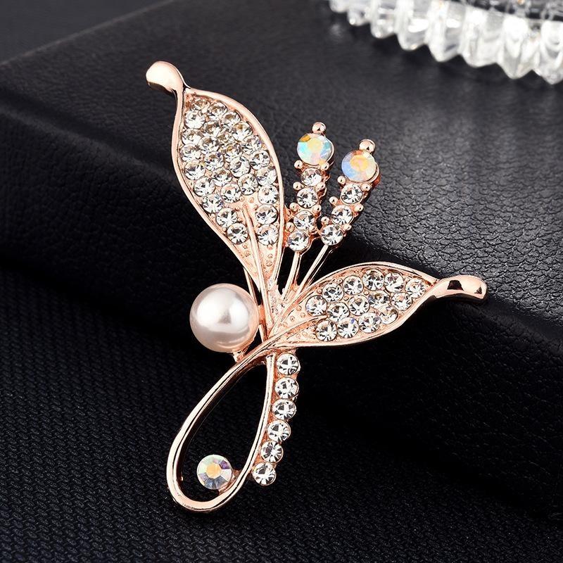 Brooch High-End Niche Silk Scarf Buckle Alloy Diamond Coat Pearl Corsage Pin Accessories