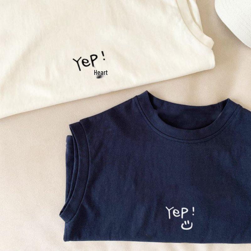 Модная хлопковая футболка без рукавов для детей 2024 – Милый летний жилет для мальчиков и девочек