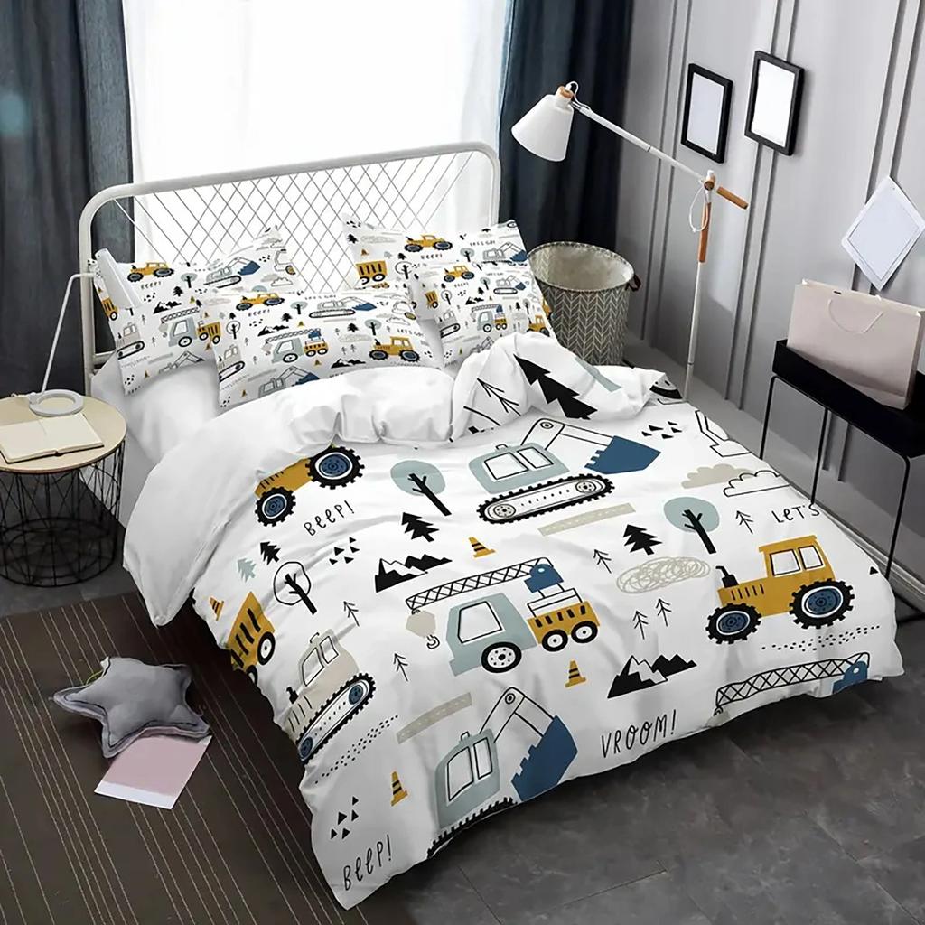 3pcs Cute Car Duvet Cover Set King Size, truck tractor bedding set for teenagers, Bedding Set for Bedroom,Hotel