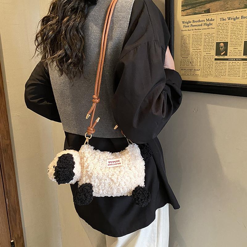 Cute Sheep Knit Crossbody Bag For Women With Soft Fabric Small Wallet For Casual Outings