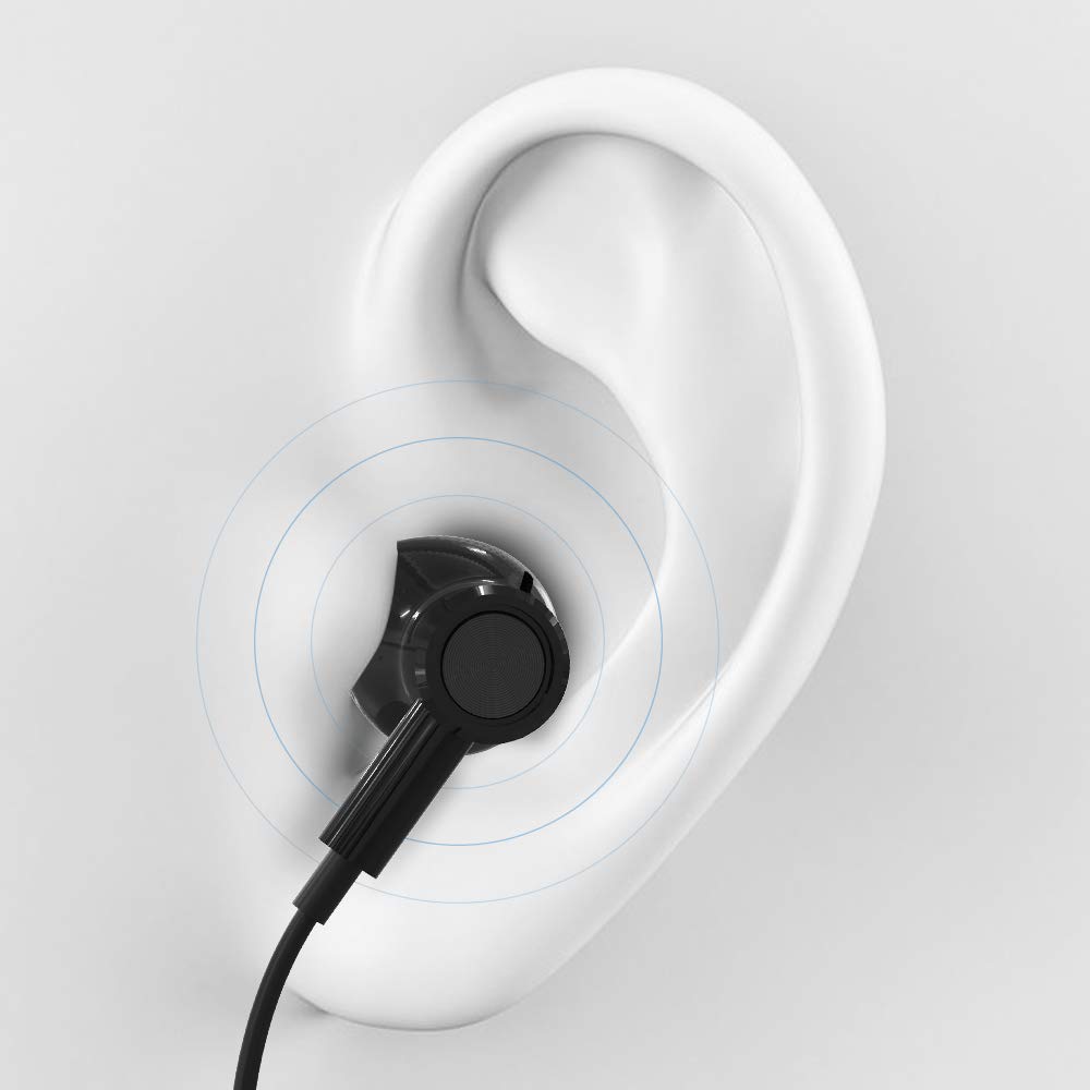 EMorevalue Наушники с шумоподавлением проводные наушники с микрофоном регулировка громкости внутриканальные (3,5 мм, черный)