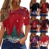 Women's Fashionable Casual Short Sleeve Christmas Print Round Neck Pullover Top